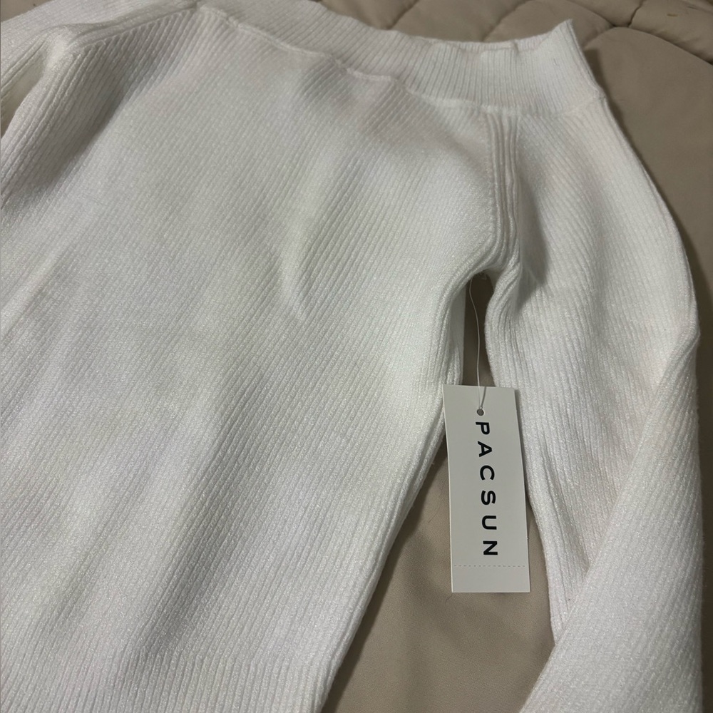 White Ribbed Off-shoulder Top - Picture 3 of 3
